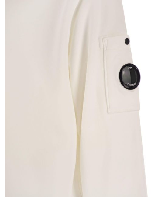 C P Company White Resist Dyed Cotton Sweatshirt With Lens Pocket for men