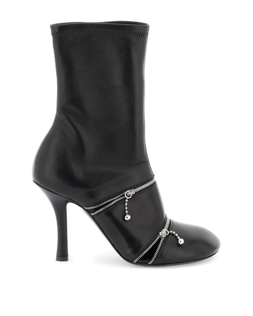 Burberry Leather Peep Ankle Boots in het Black