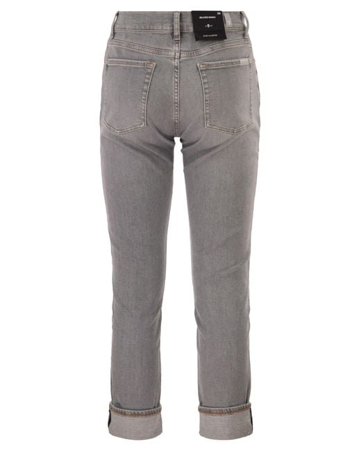 7 For All Mankind Gray Relaxed Skinny Cropped Slim Illusion Stretch Denim Jeans