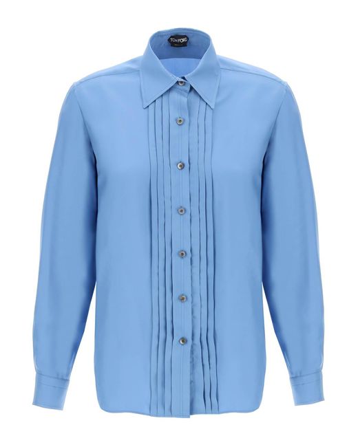 Camisa de babero plisado con Tom Ford de color Blue