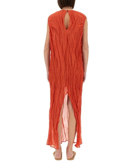 Alysi Red Metallic Gauze Longuette Dress