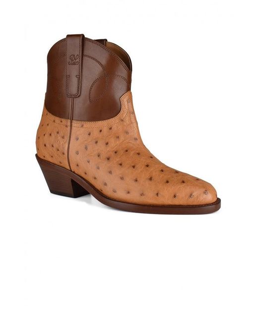 Ralph Lauren Brown Almond Toe Cowboy Ostrich Leather Boots