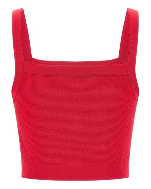 Top De Lana Con Detalle De Botón Balmain de color Red