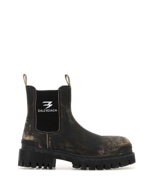 Balenciaga Black Slate Leather Chelsea Strike Ankle Boots for men