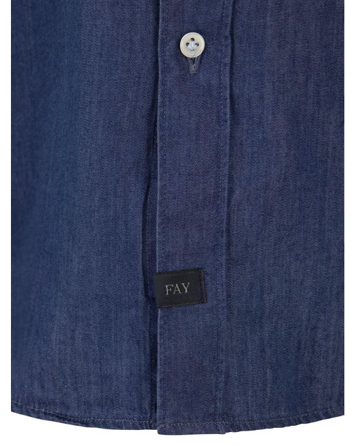 Fay Denim Shirt Met Franse Kraag in het Blue voor heren