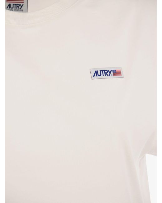 Camiseta de algodón de cuello de la tripulación de Autry de color White