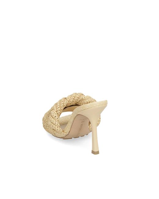 Bottega Veneta Metallic Beige Raffia Mules