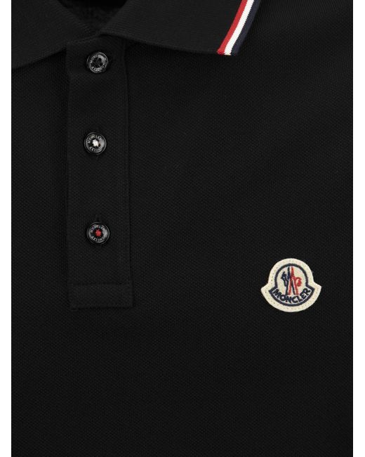 Polo de la piqûre de piqûre de coton avec garniture tricolore Moncler en coloris Black