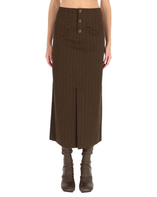 Uma Wang Brown Pinstripe Button Skirt