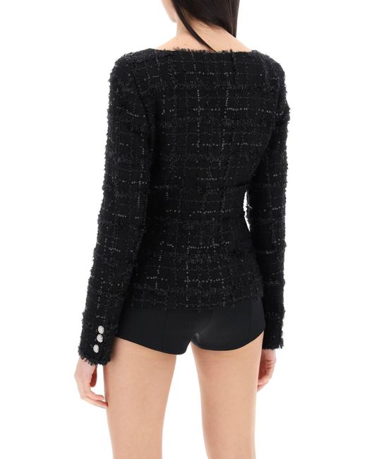 Tweed Jacket con embellecimiento de lentejuelas Alessandra Rich de color Black