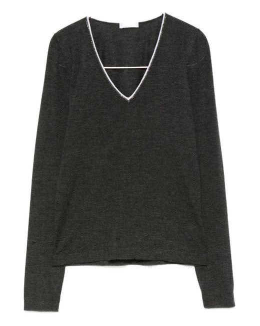 Brunello Cucinelli Black Verzierter Pullover mit V-Ausschnitt