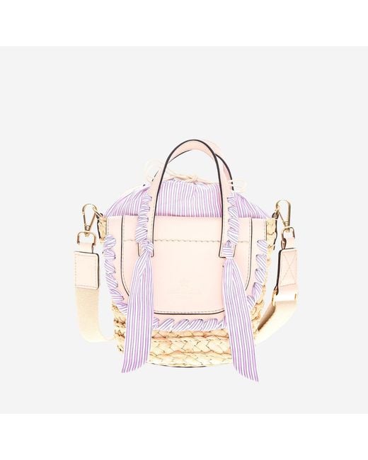 CUBA LAB Pink Habanera Leather And Rafia Bag