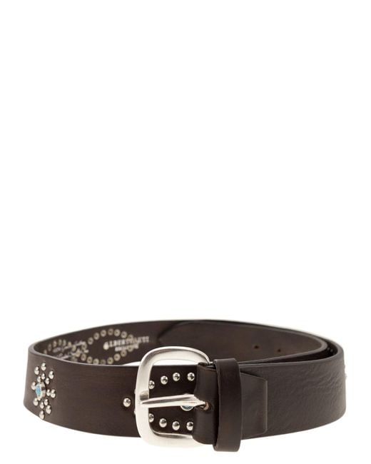 Alberto Luti Brown Studded Leather Belt for men