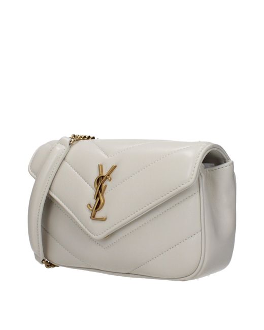 Saint Laurent Gray Loulou Crossbody Bag Light/Cream Leather