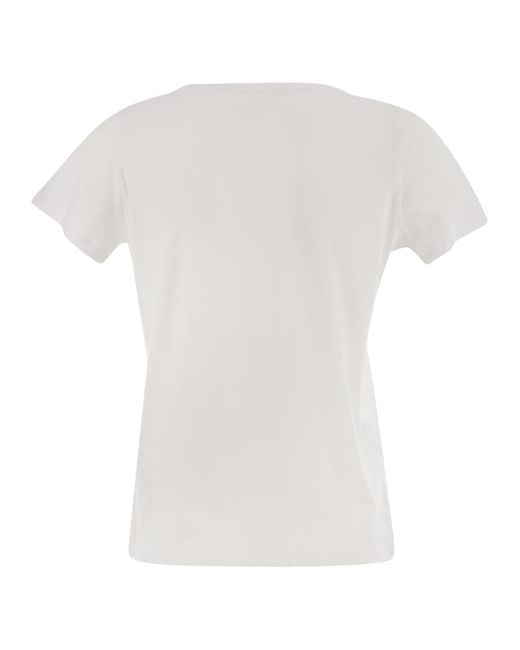 Majestic White Crew-Neck Short-Sleeved Cotton T-Shirt