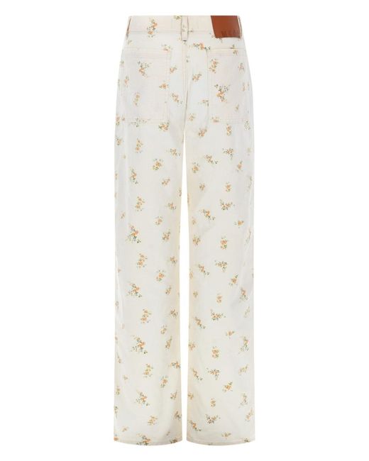 MSGM White Pantalone Con Motivo Floreale