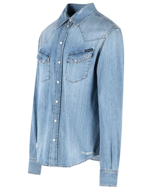 Dolce & Gabbana Blue Cotton Shirt for men