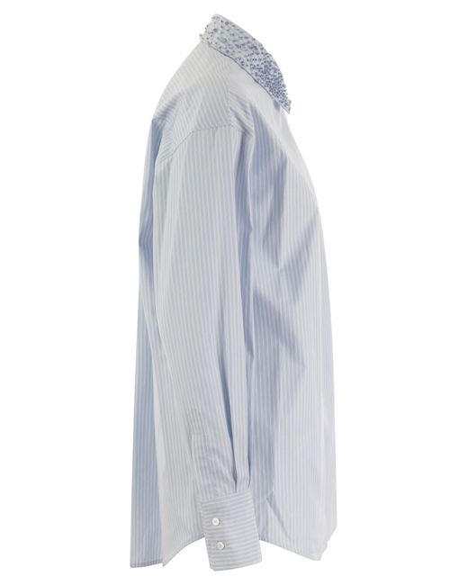 Camicia popin a strisce lunghe di Fabiana Filippi in Blue