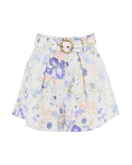 "Shorts de nature florale en lin pour Zimmermann en coloris White