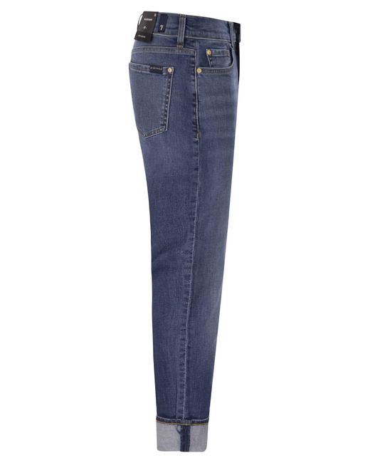 7 For All Mankind Blue Relaxed Skinny Boyfriend-Jeans mit mittlerer Taille