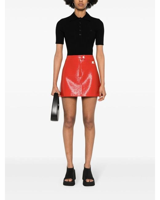 Courreges Black Logo-Patch Knitted Polo Top