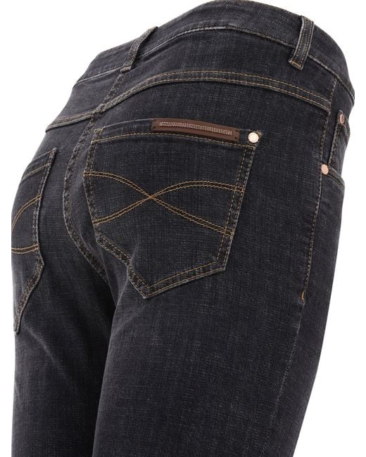 Brunello Cucinelli Black Jeans mit glänzendem Ledertisch