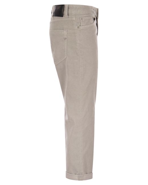 Pantalon en velours à rayures à rayures avec boutons bijoux Dondup en coloris Gray