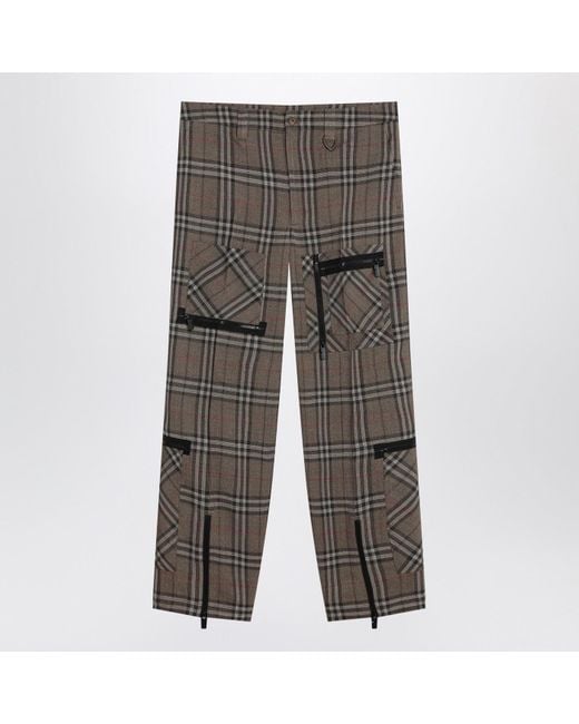 Burberry Gray Cargo Pants Check Pattern