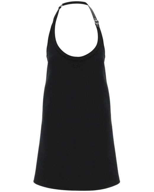 Courreges Black Courreves Mini -Kleid mit Riemen und Knalle -Details.