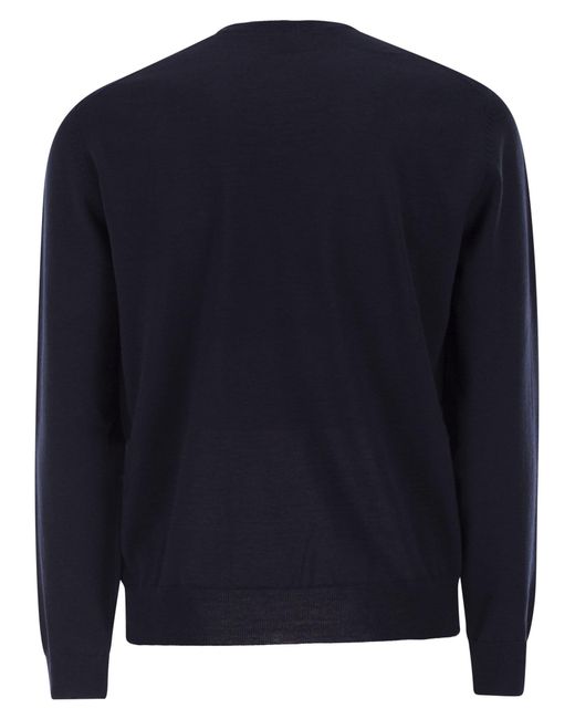 Boss Blue Regular Fit Virgin Wool Jumper With Embroidered Logo for men