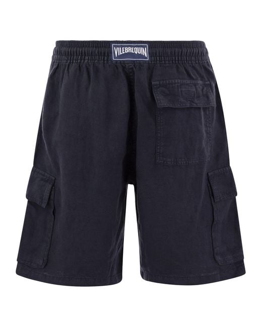 Vilebrequin Blue Linen Cargo Bermuda Shorts