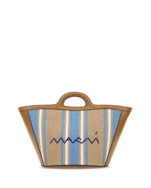 Marni Blue Embroidered Canvas Tropicalia Bucket Bag