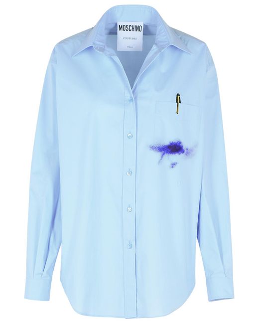 Moschino Lichtblauw Katoenen Shirt in het Blue voor heren