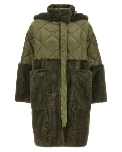 Blancha 'nylon Diamond Visone' Long Down Jacket in het Green