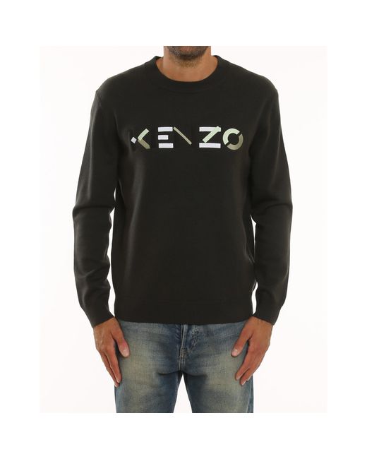 KENZO Wool Logo Sweater in het Black voor heren
