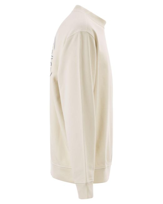 Stone Island White Oversized Crew Neck Sweatshirt With €Œoutline Compass†Print for men