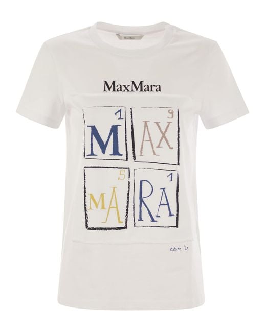 Max Mara White Graphic Design T-Shirt With Crew Neckline