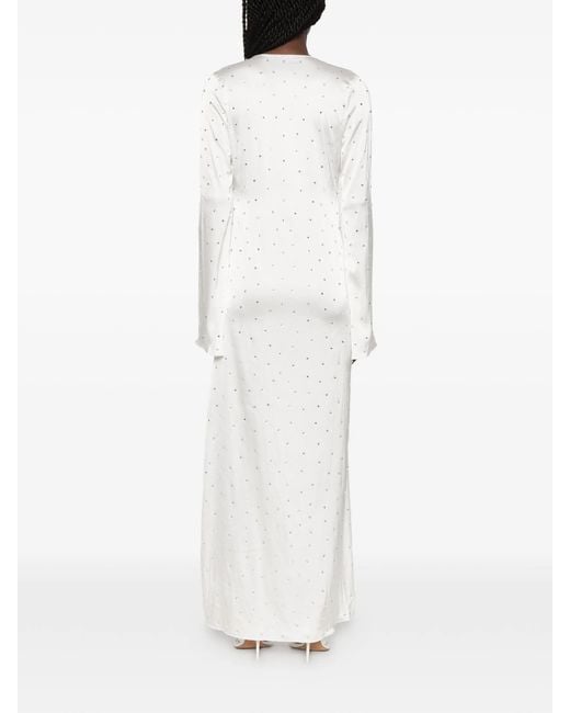 Oseree White Crystal-Embellished Ring-Detail Maxi Dress