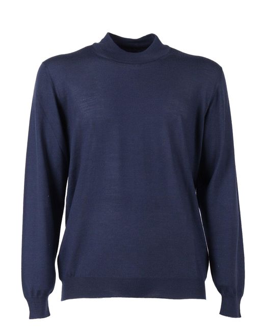 Fedeli Blue Mock Neck L/S Knitted Sweater