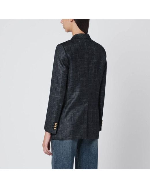 Tagliatore Black Double Breasted Checked Wool Blazer