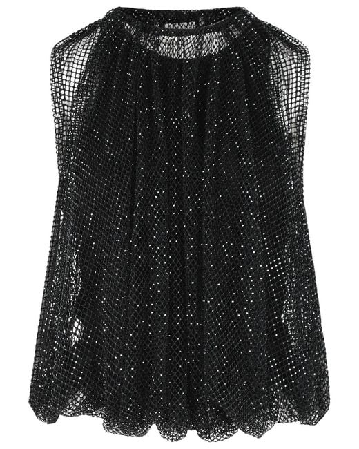 Sportmax Black 'Nodo' Mesh Top With Crystals