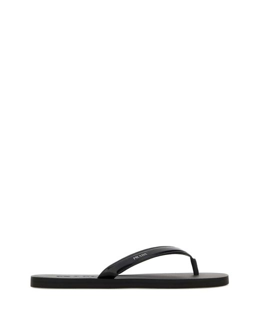 Prada Black Leather Thong Slippers
