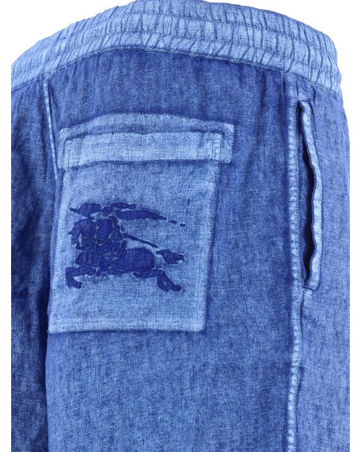 Pantaloncini di lino con corse di Burberry in Blue da Uomo