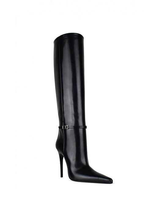 Saint Laurent Black Pointed-Toe Leather Stiletto Boots