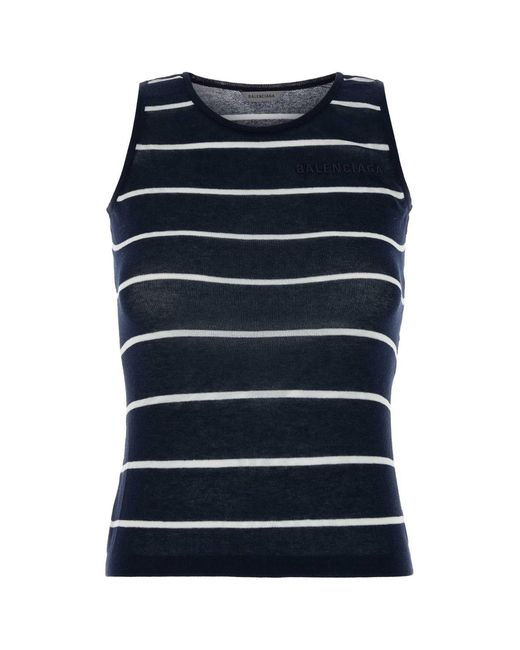 Balenciaga Blue Embroidered Knit Tank Top