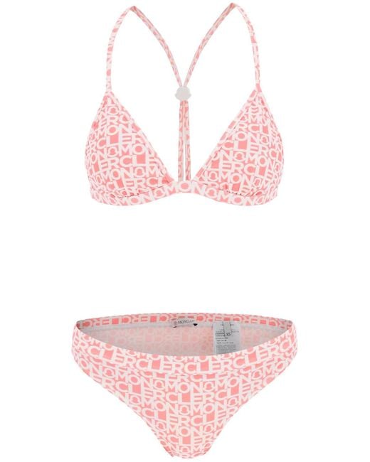 Moncler Pink Bikini -Set mit Logo -Druck