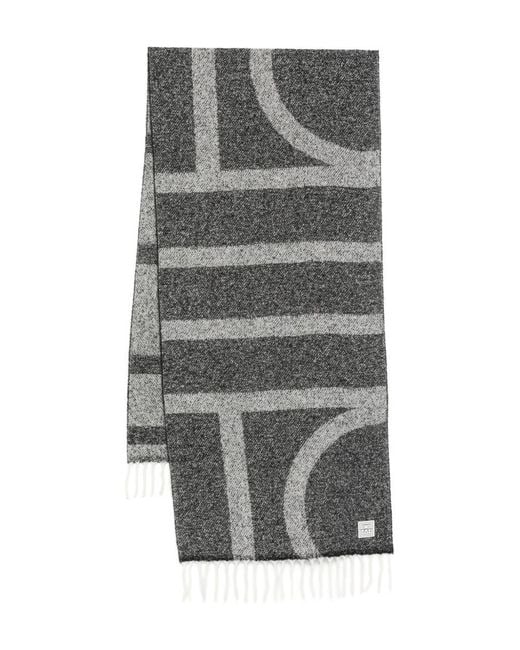 Totême Gray Monogram Wool Scarf