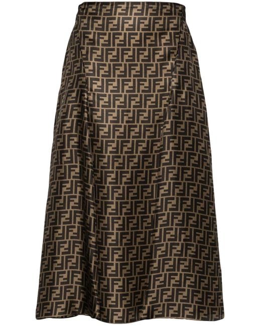 Fendi Brown Ff Silk Skirt