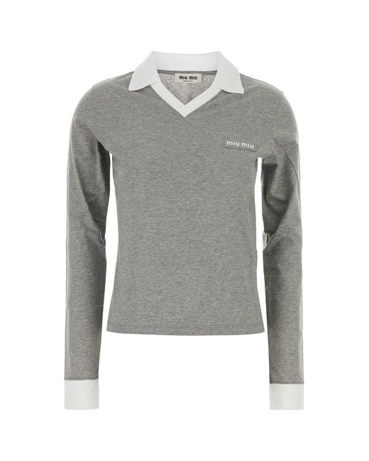 Miu Miu Gray Cotton Polo Shirt
