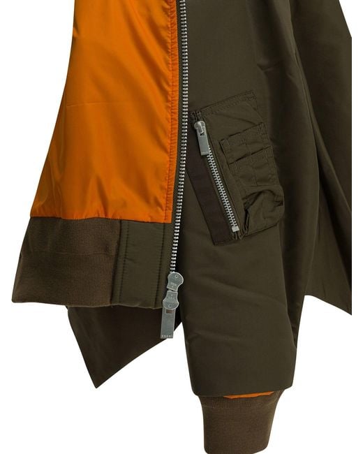 Sacai Green Nylon Zippered Bomber Jacket
